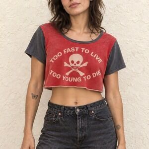 Vintage Vivienne Westwood Too Fast to Live 90s Skull Crossbones S Crop Top Tee
